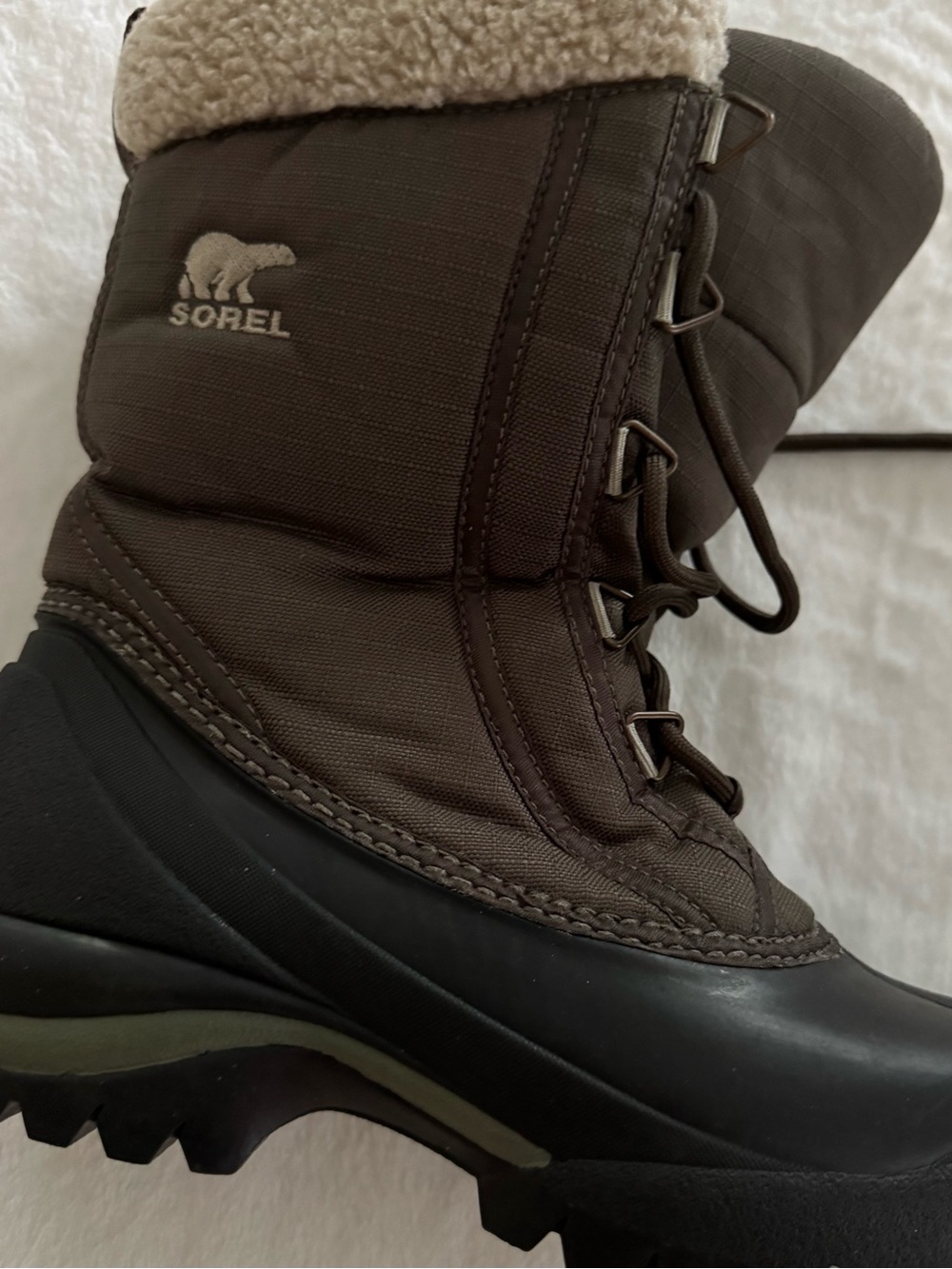 NEW SOREL Insulated Winter Boot in Brown/Green with Cream